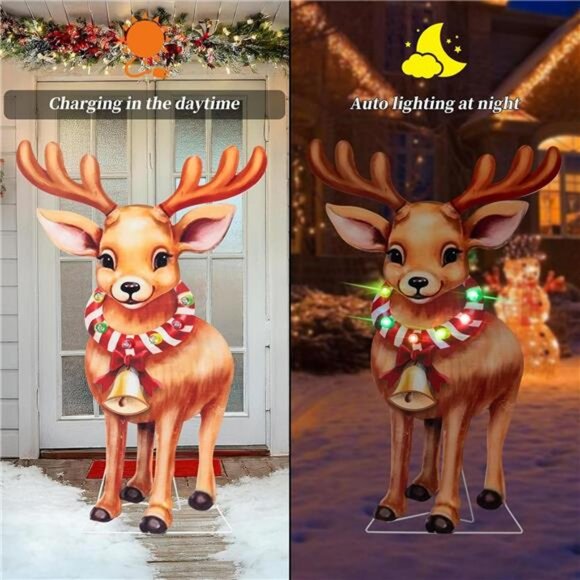 2pk Solar Metal Yard Stake Lights Reindeer Stake Colored Flashing LED Lights - Picture 3 of 8